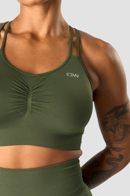 define seamless scrunch sports bra autumn green