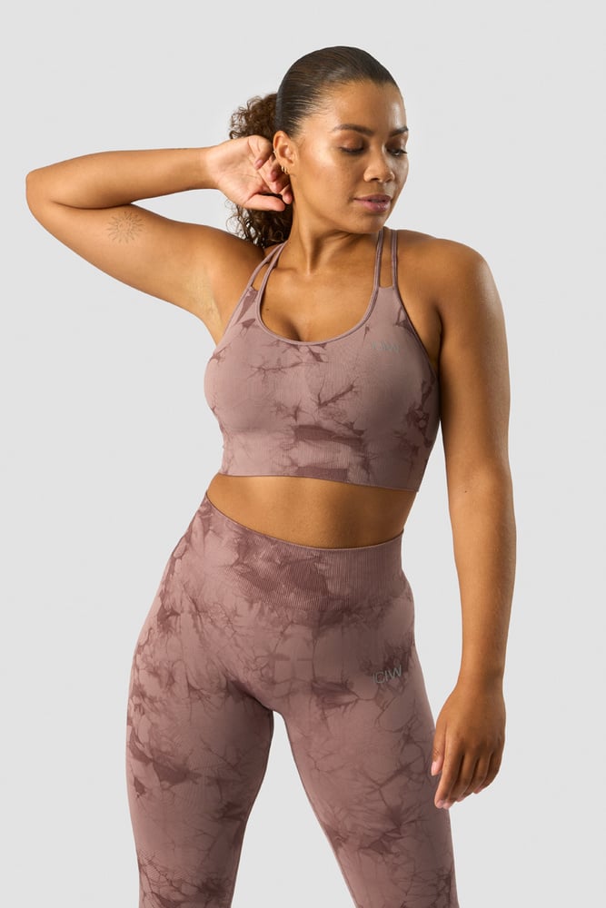 define seamless tie dye sports bra mauve