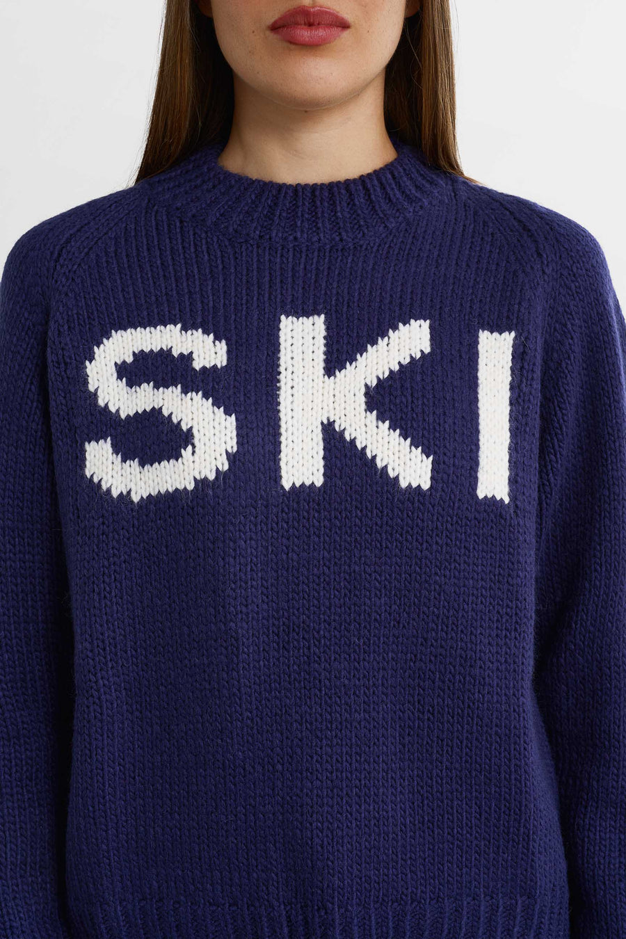 SKI Chunky strikkegenser · Blå/Hvit