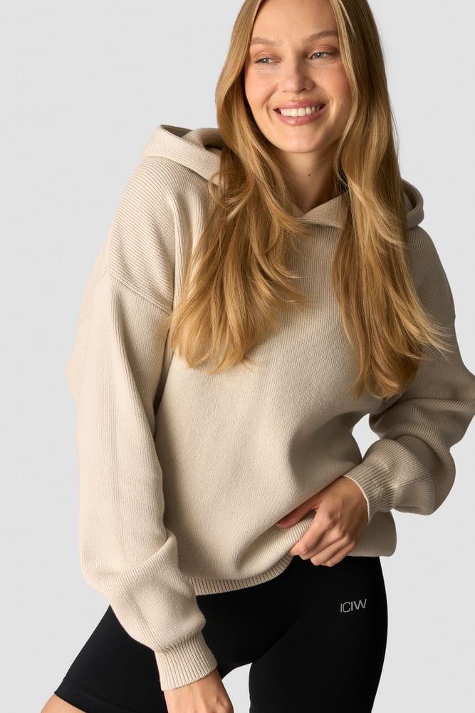 soft knit hoodie light beige