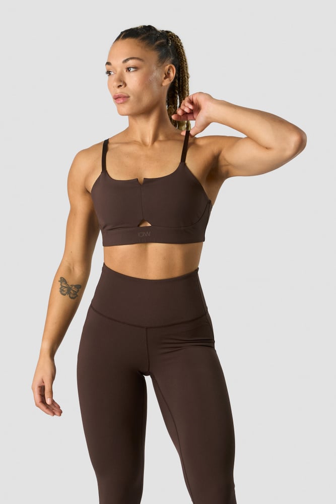 stride strappy sports bra dark brown